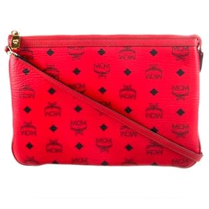 Authentic Red & Black MCM Visetos Wristlet Pouch Purse